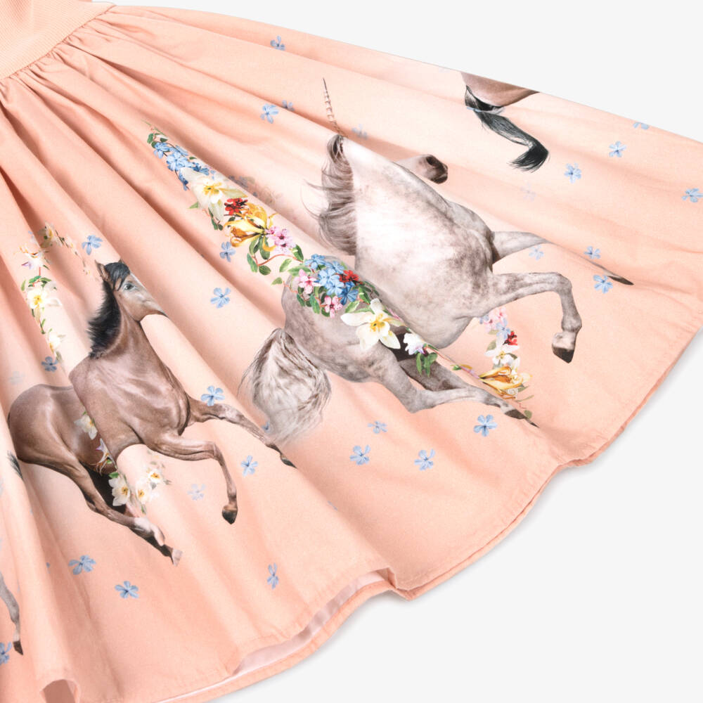 Molo-Платье из хлопка с лошадками персиковое для девочек | Childrensalon Outlet