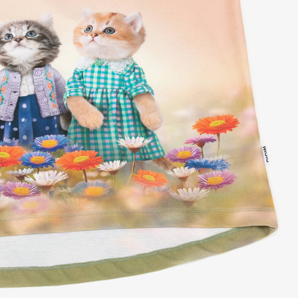 Molo-Футболка из хлопка персикового цвета для девочек с котенком | Childrensalon Outlet