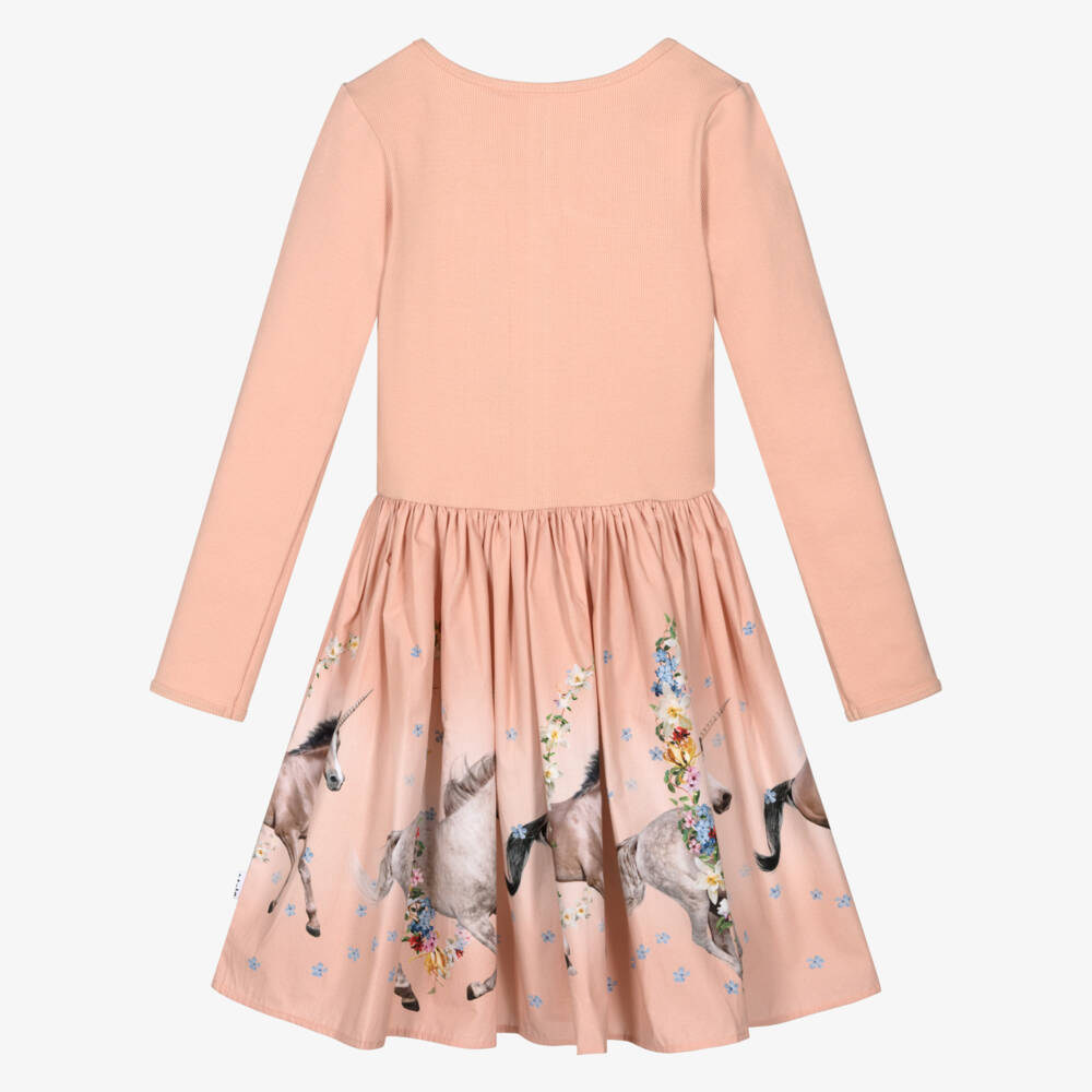Molo-Платье из хлопка с лошадками персиковое для девочек | Childrensalon Outlet
