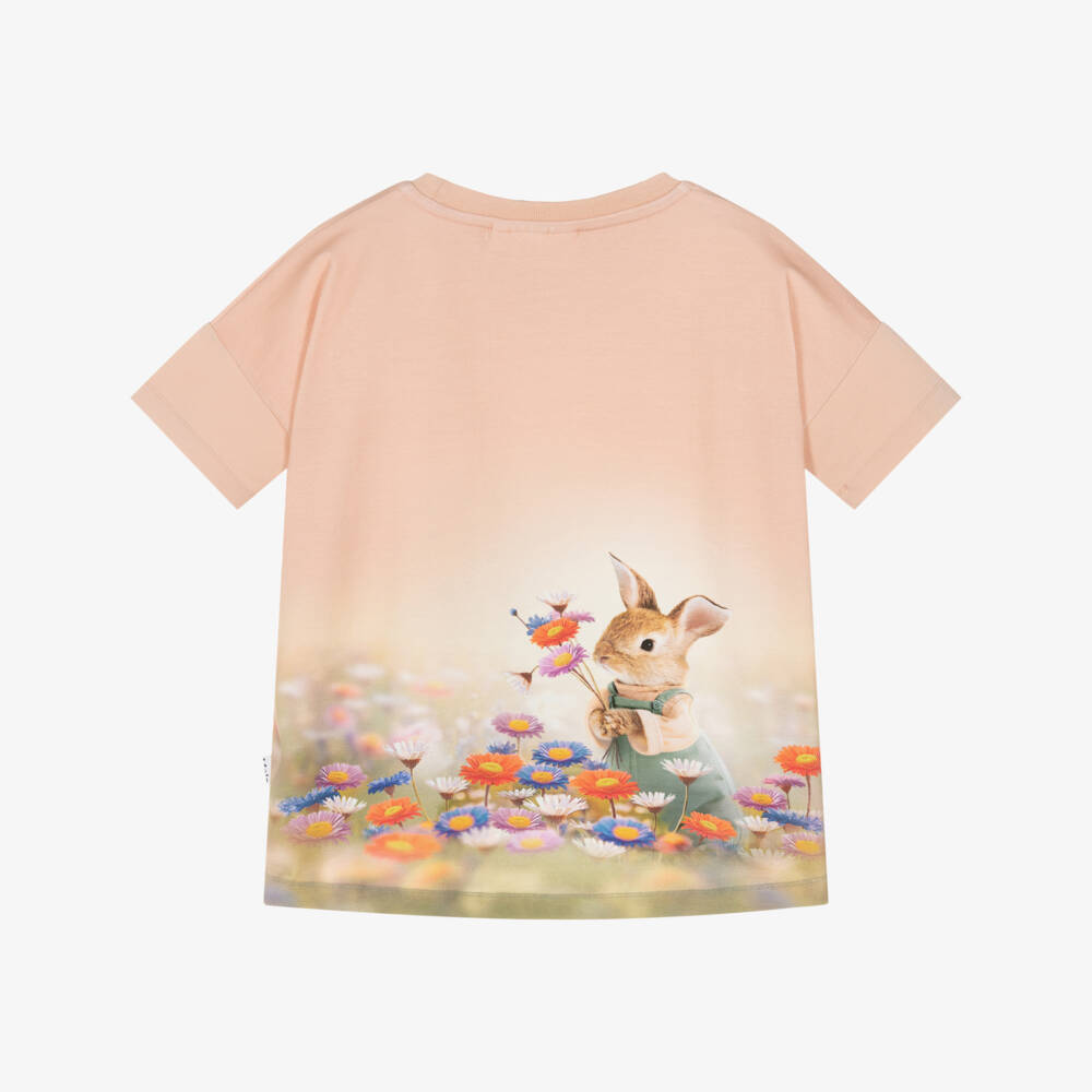 Molo-Футболка из хлопка персикового цвета для девочек с котенком | Childrensalon Outlet