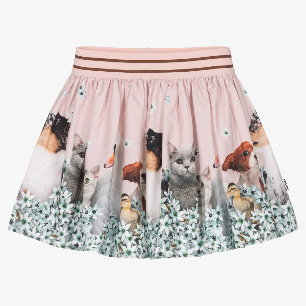 Molo - Girls Pink Animals Organic Cotton Skirt | Childrensalon
