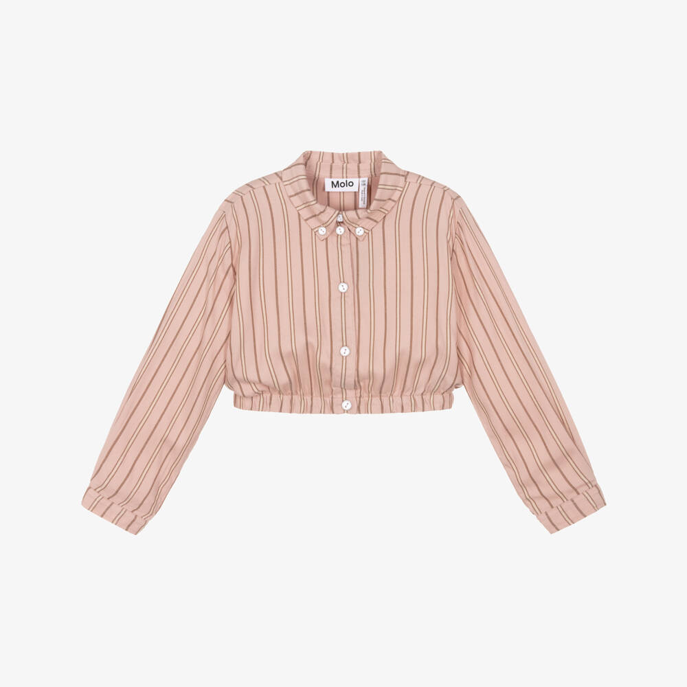Molo-Girls Pink Blouse with Beige Stripes | Childrensalon Outlet
