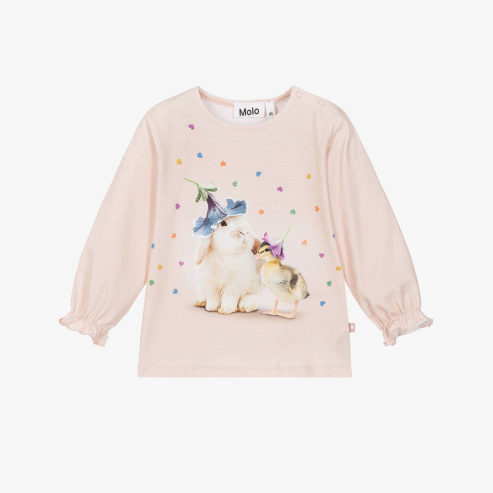 Molo-Розовая футболка с зайчиком и уткой для малышей | Childrensalon Outlet