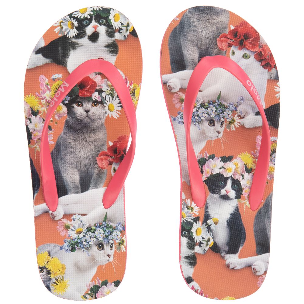 Molo - Girls Pink Cat Flip-Flops | Childrensalon