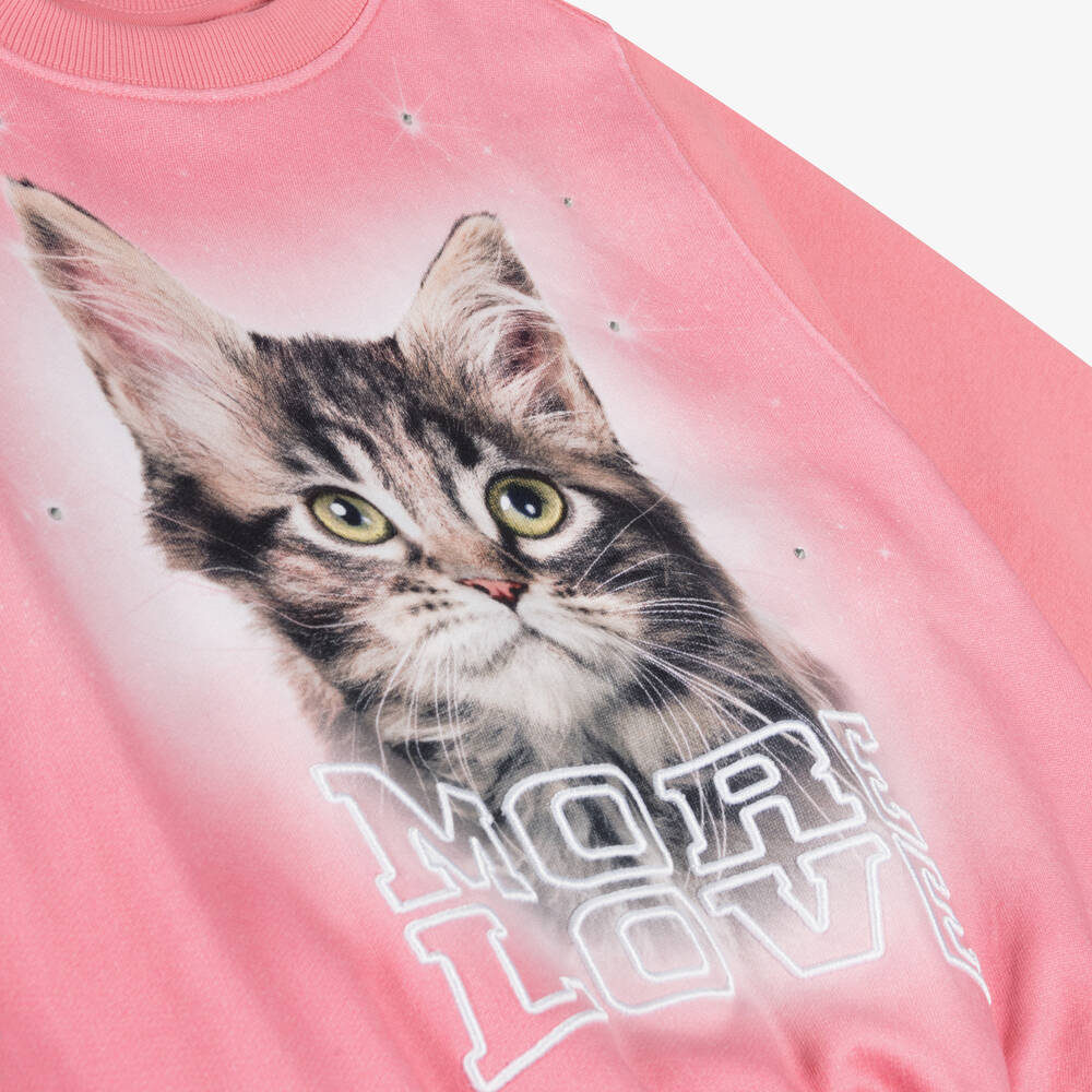 Molo Girls Pink Cat Organic Cotton Sweatshirt Childrensalon Outlet