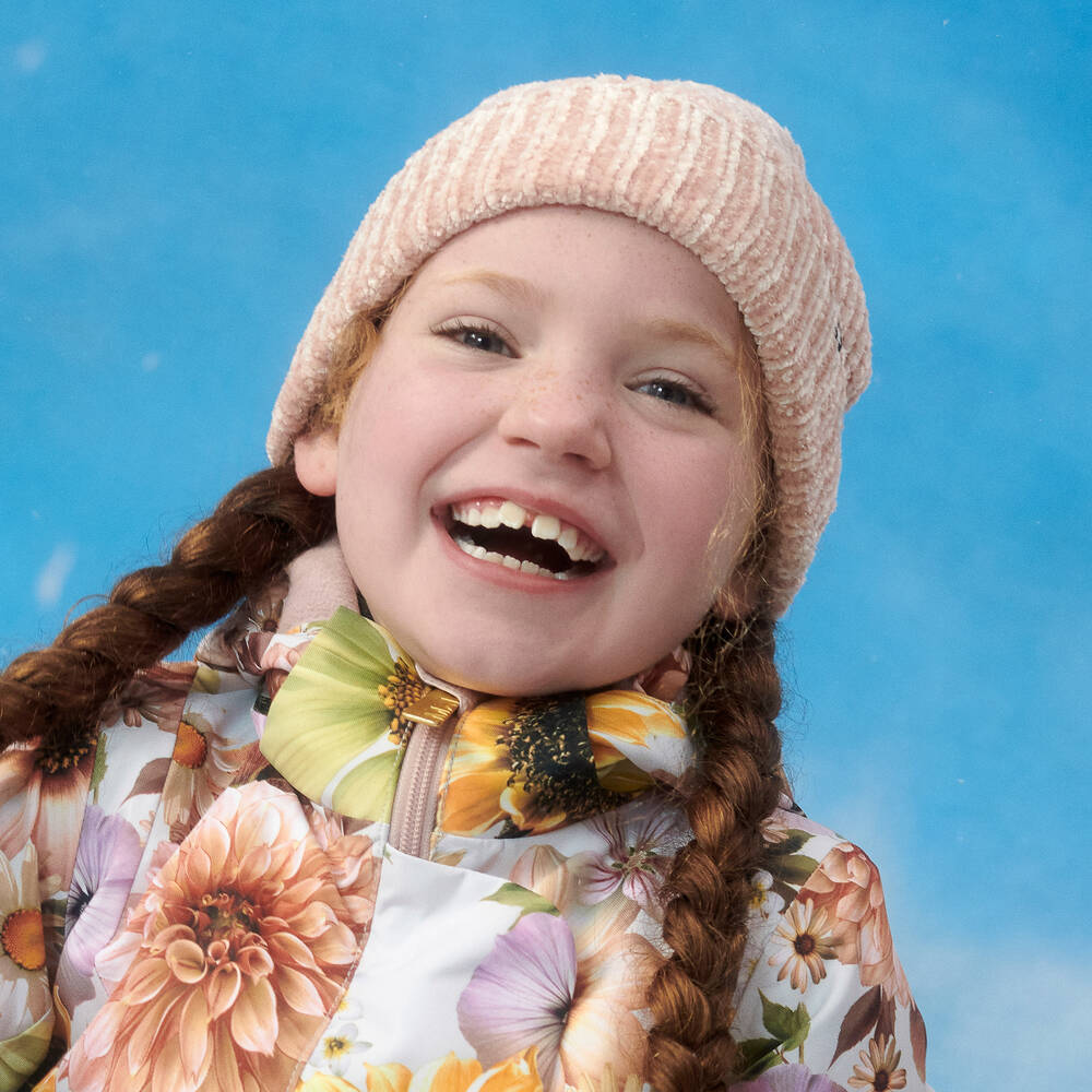 Molo-Girls Pink Chenille Knit Beanie Hat | Childrensalon Outlet