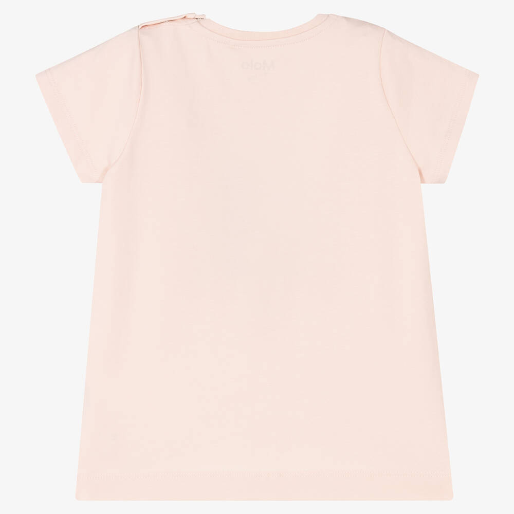 Molo - Girls Pink Cotton Bird T-Shirt | Childrensalon