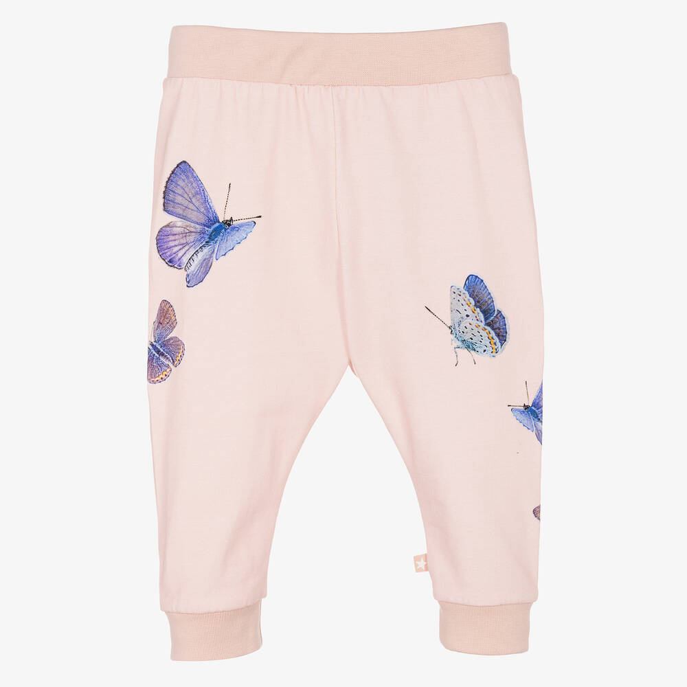 Molo - Girls Pink Cotton Butterfly Joggers | Childrensalon
