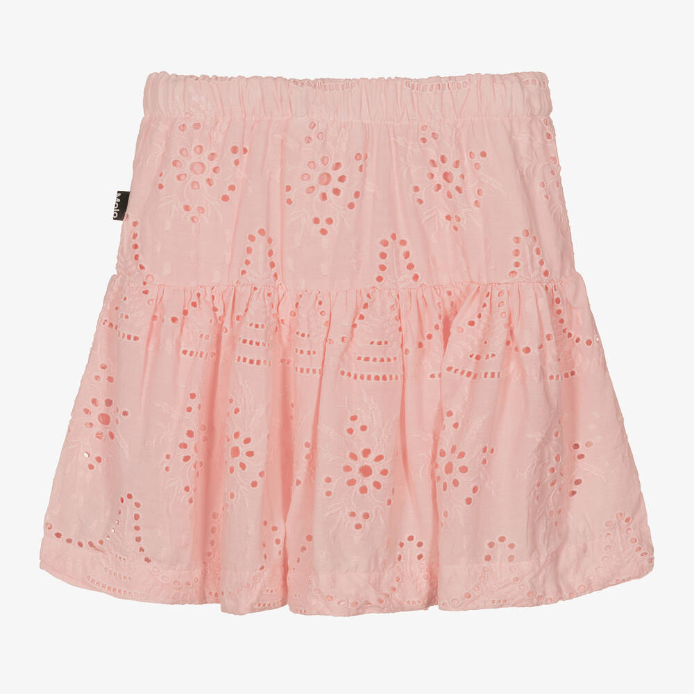 Molo-Розовая хлопковая юбка с перфорацией для девочек | Childrensalon Outlet