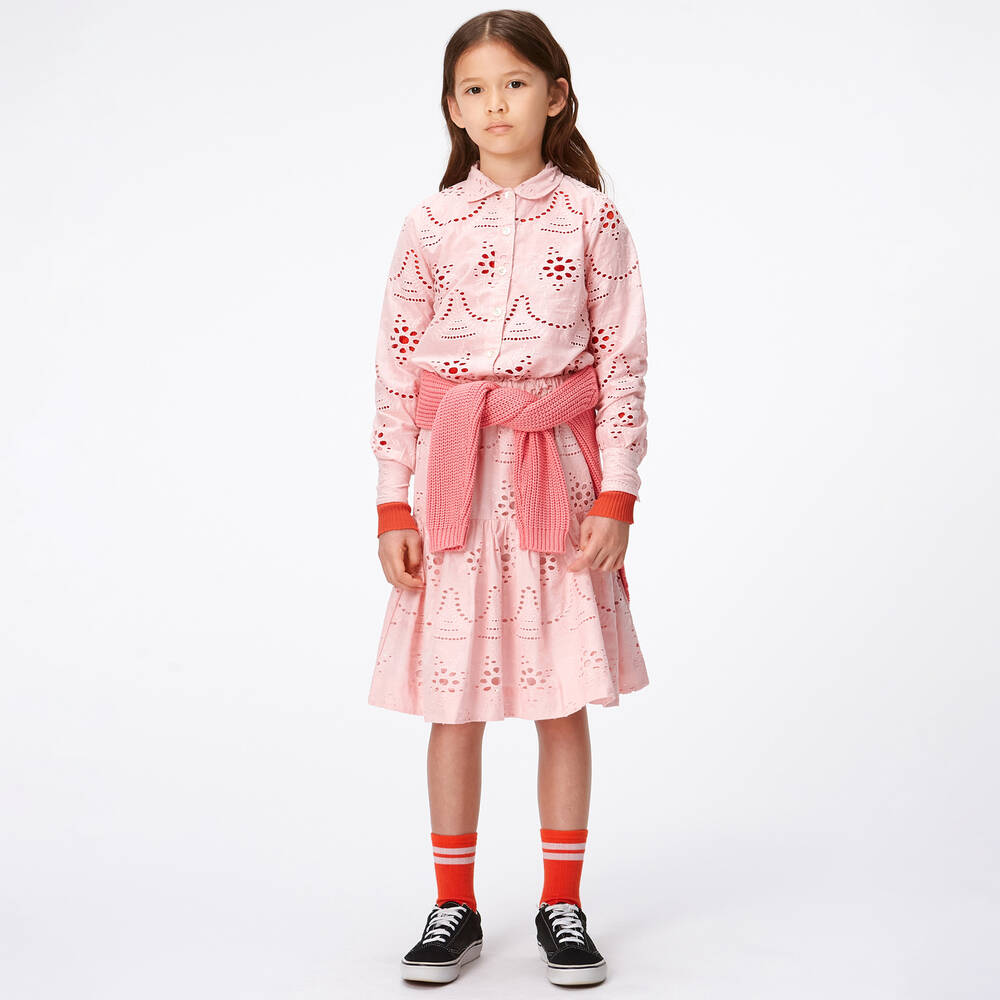 Molo-Розовая хлопковая юбка с перфорацией для девочек | Childrensalon Outlet