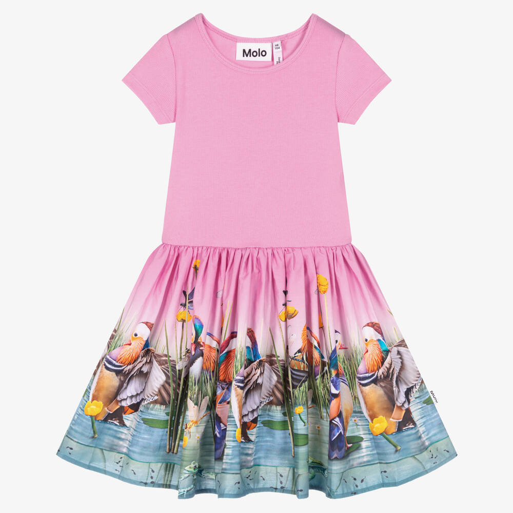 Molo - Розовое хлопковое платье с утками для девочек | Childrensalon