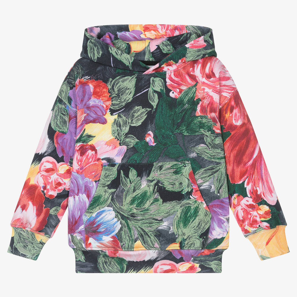 Molo - Girls Pink Cotton Floral Hoodie | Childrensalon