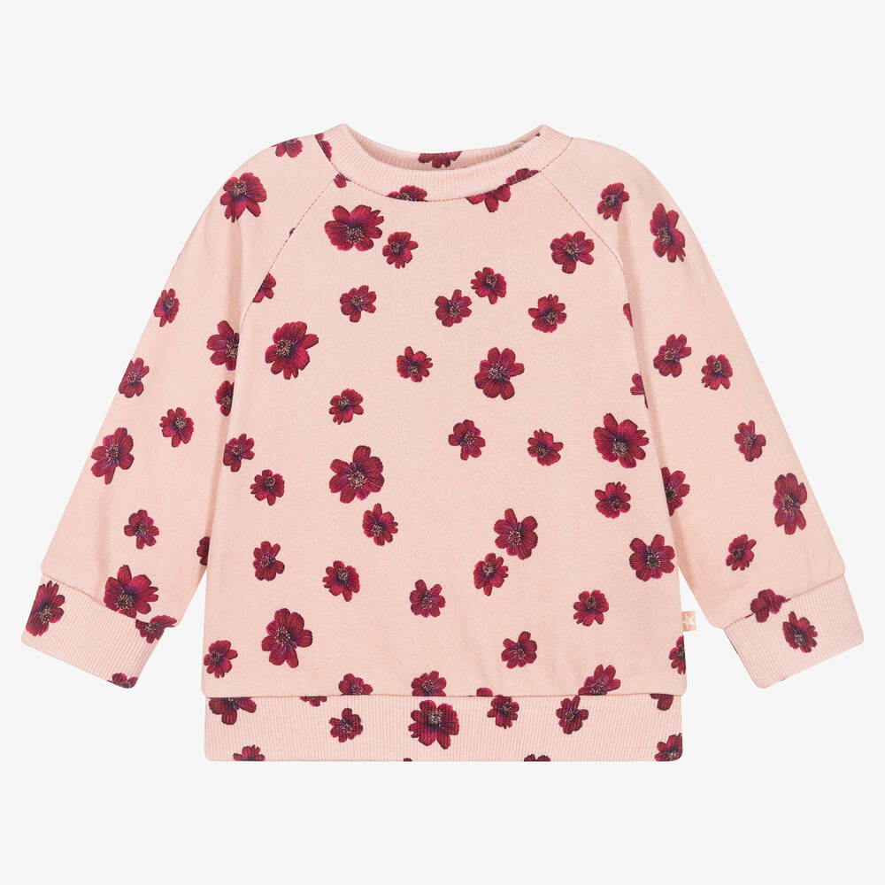 Girls Pink Cotton Floral Sweatshirt