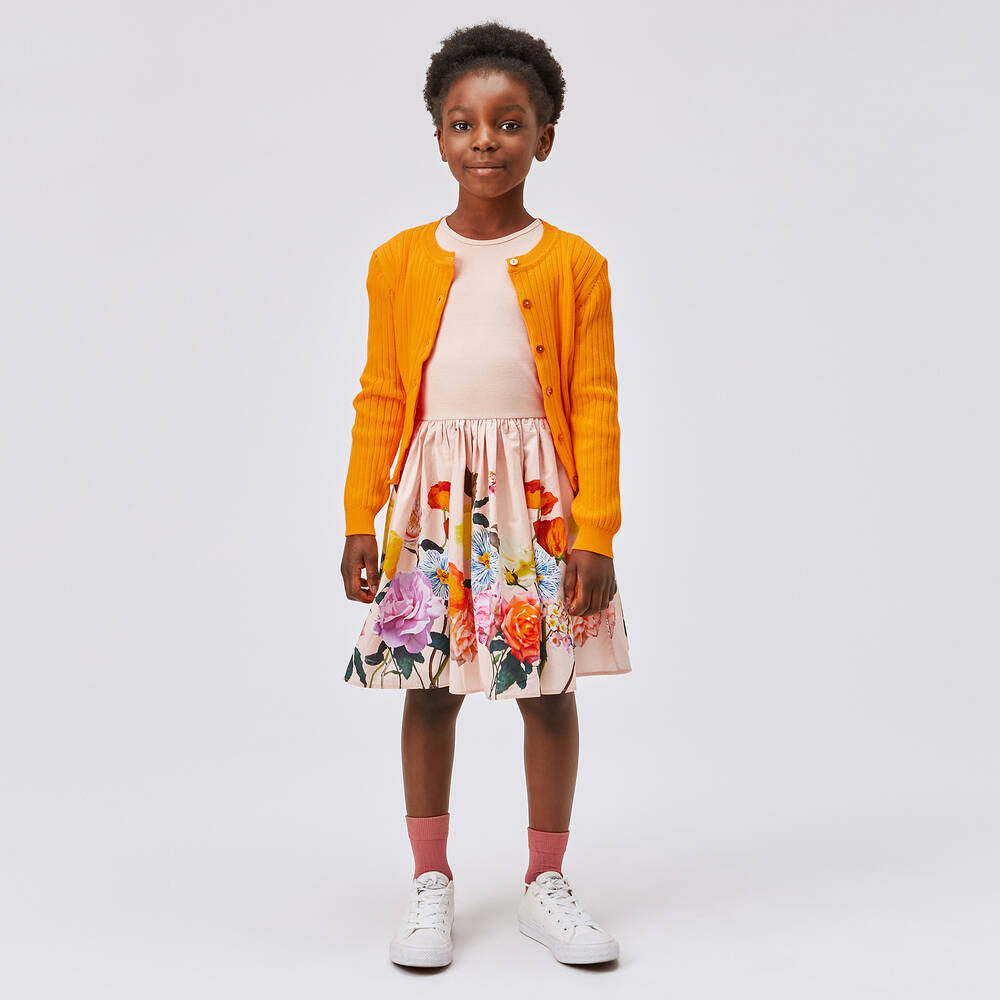 مولو-فستان مزيج قطن عضوي لون زهري بطبعة ورود | Childrensalon Outlet