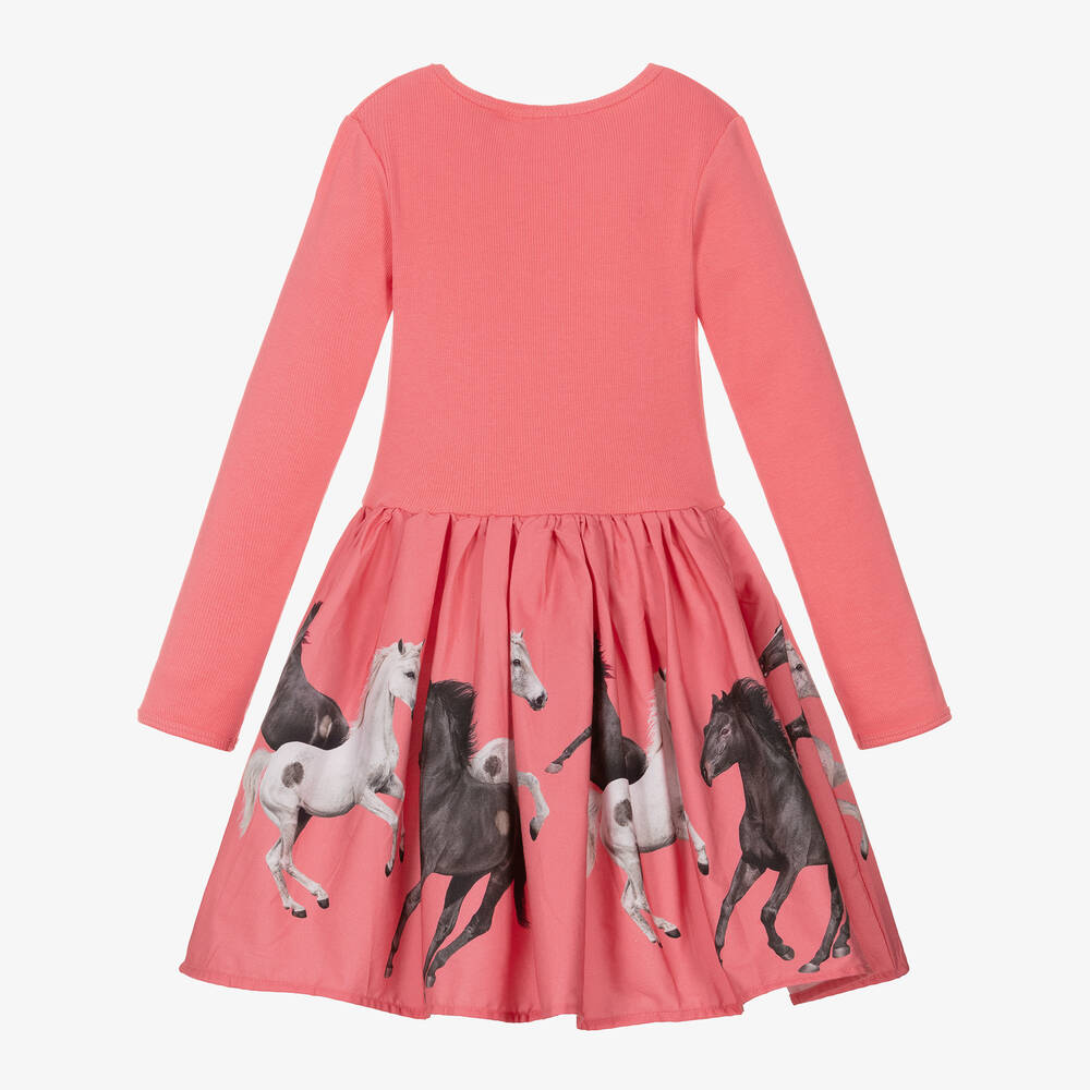 Molo-Girls Pink Cotton Horses Dress | Childrensalon Outlet