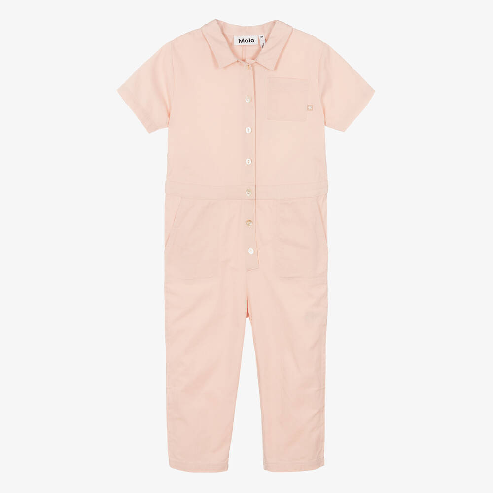 Molo-Girls Pink Cotton Jumpsuit | Childrensalon Outlet
