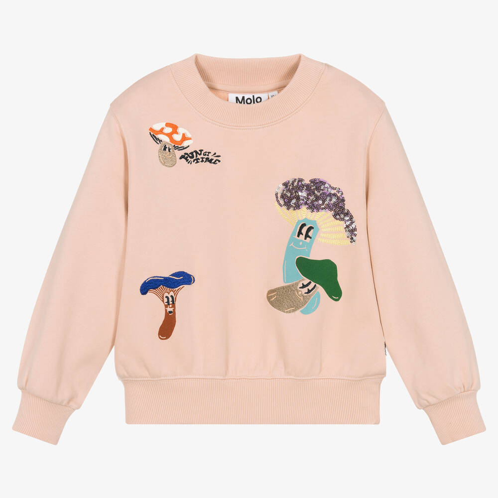 Molo - Girls Pink Cotton Mushroom Sweatshirt | Childrensalon