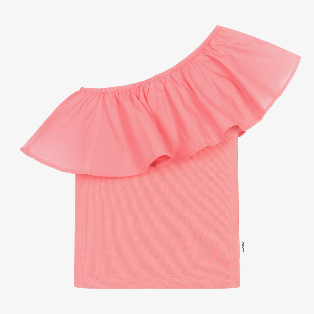 Molo-Girls Pink Cotton One-Shoulder Top | Childrensalon Outlet