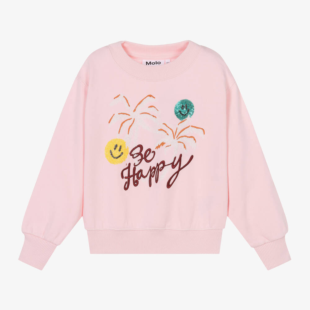 Molo-Girls Pink Cotton Palm Tree Sweatshirt | Childrensalon Outlet