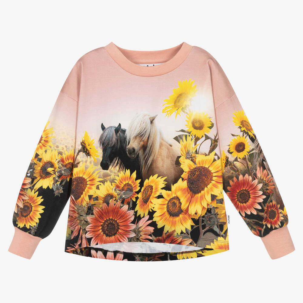Molo - Girls Pink Cotton Pony Sunflower Top | Childrensalon