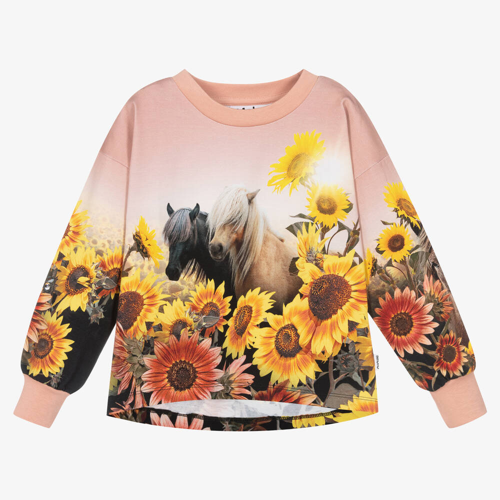 Molo-Girls Pink Cotton Pony Sunflower Top | Childrensalon Outlet