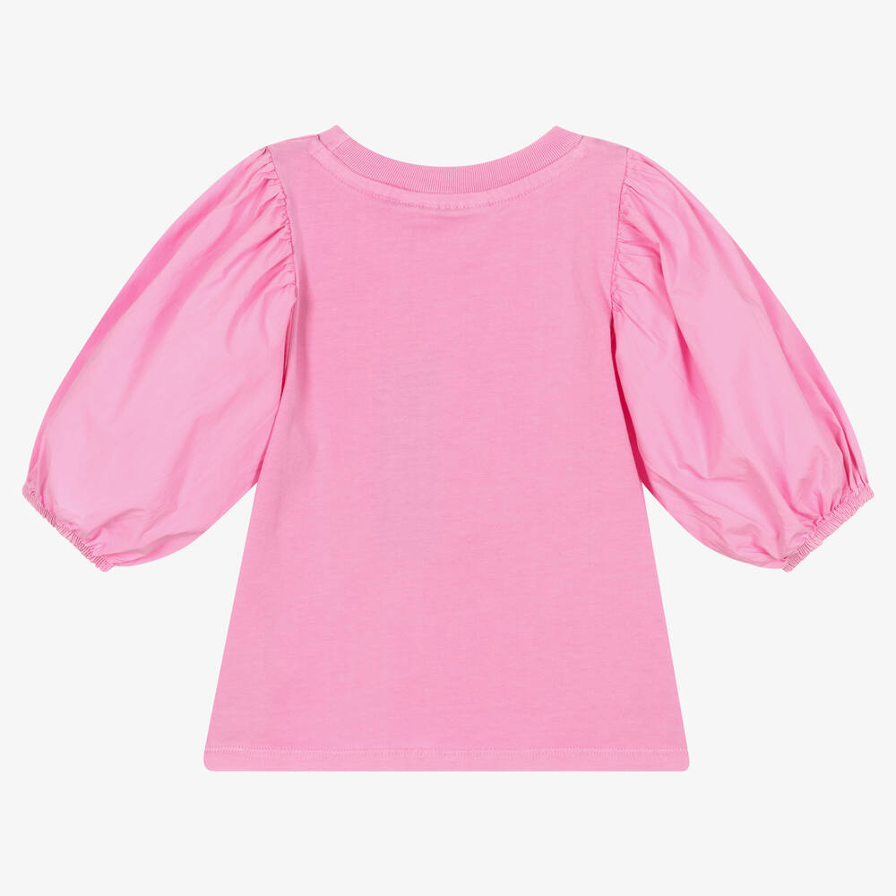 Molo-Girls Pink Cotton Puff Sleeve Top | Childrensalon Outlet