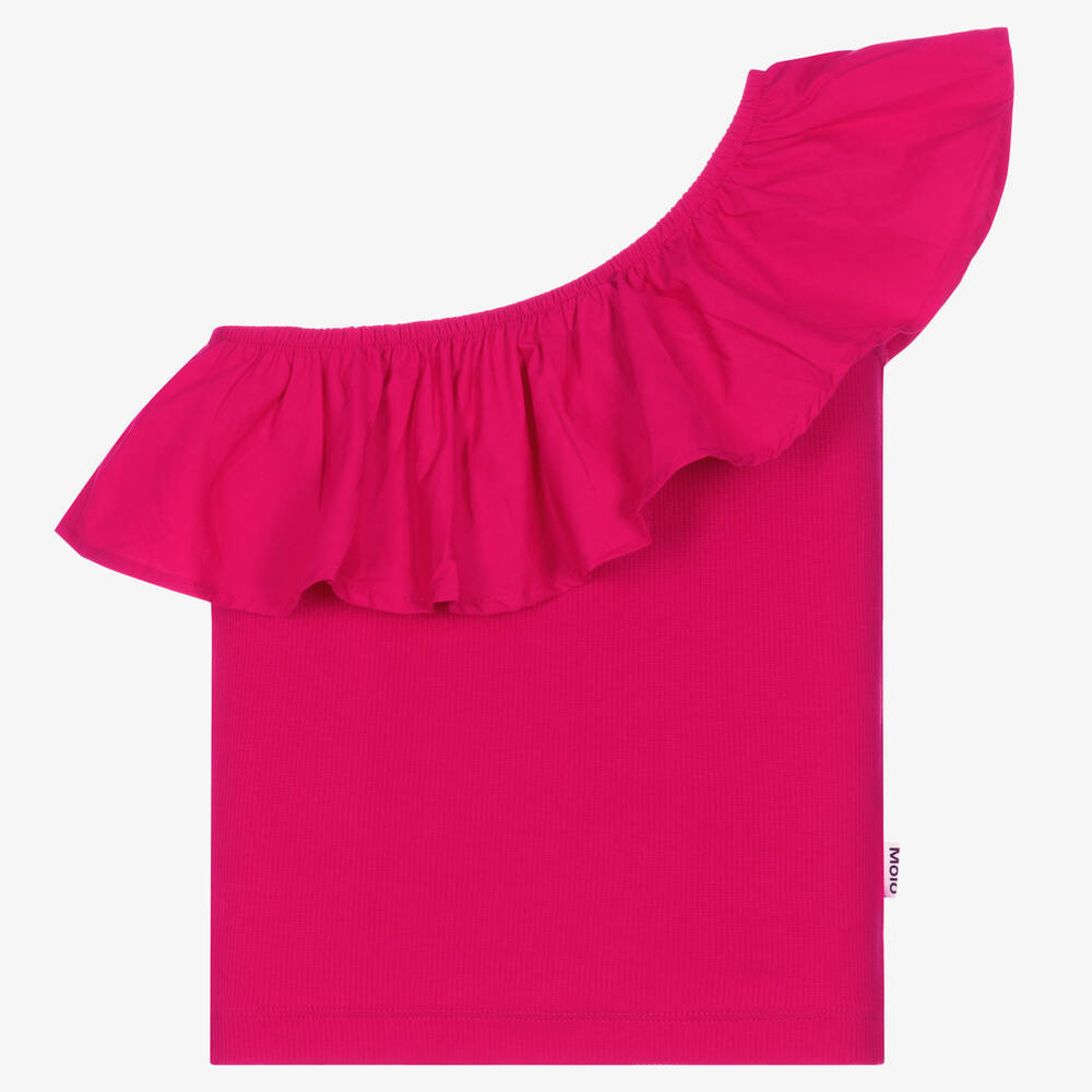 Molo - Girls Pink Cotton Ruffle Top | Childrensalon