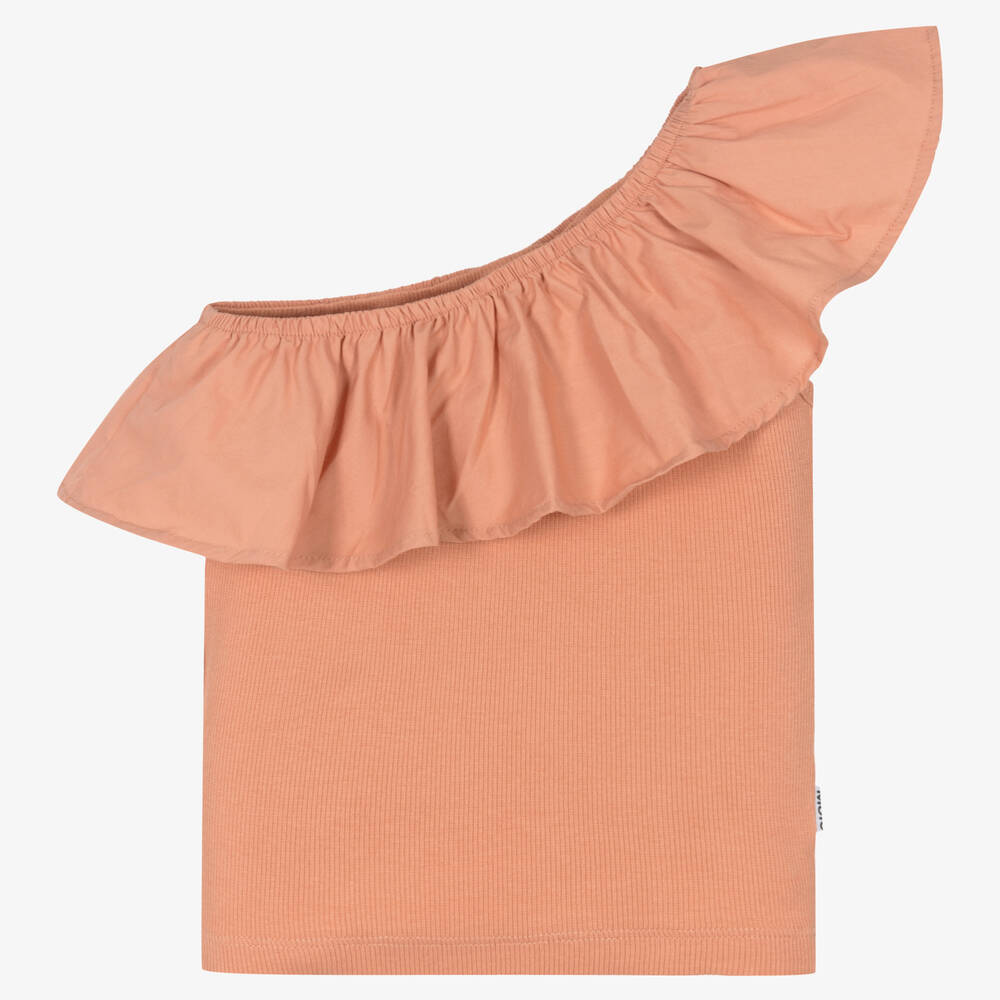 Molo - Girls Pink Cotton Ruffle Top | Childrensalon