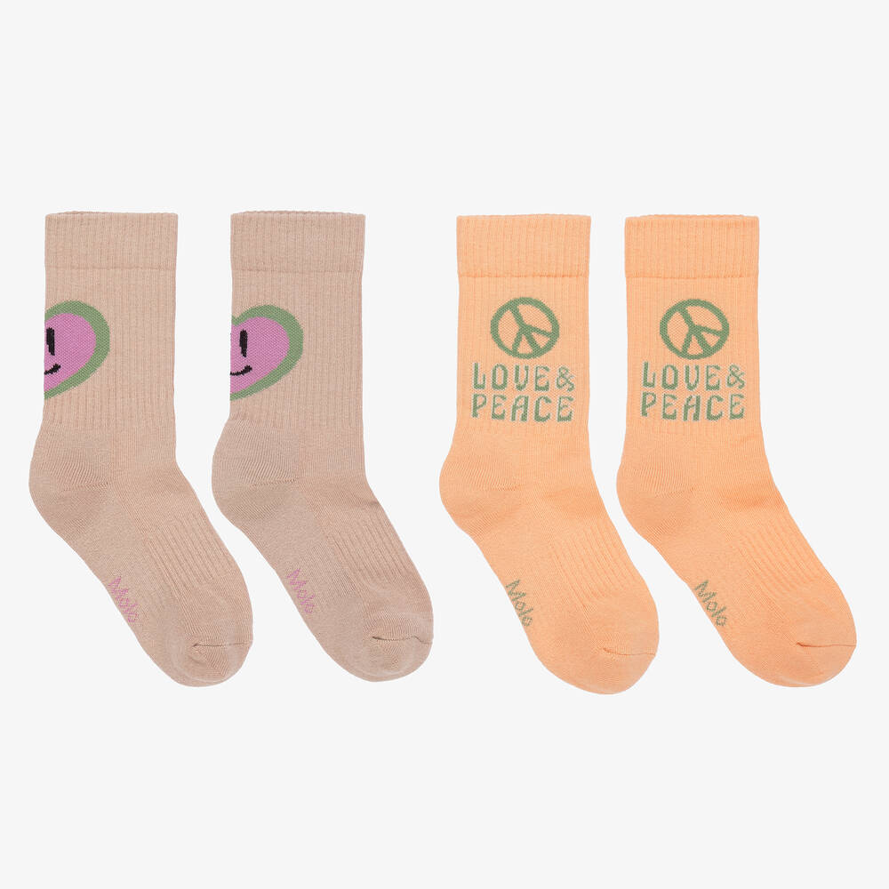 Molo - Girls Pink Cotton Smile Socks (2 Pack) | Childrensalon