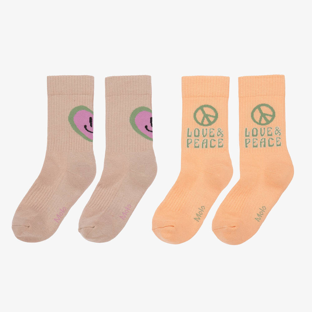 Molo-Girls Pink Cotton Smile Socks (2 Pack) | Childrensalon Outlet