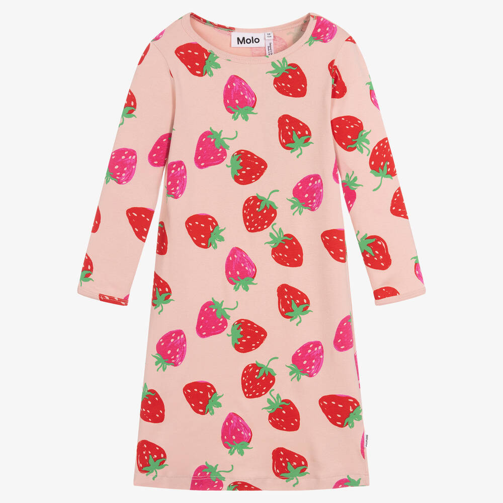 Molo - Girls Pink Cotton Strawberry Nightdress | Childrensalon