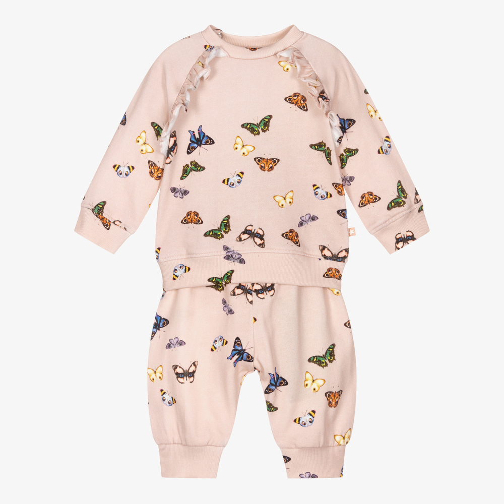 Molo-Girls Pink Cotton Tracksuit  | Childrensalon Outlet