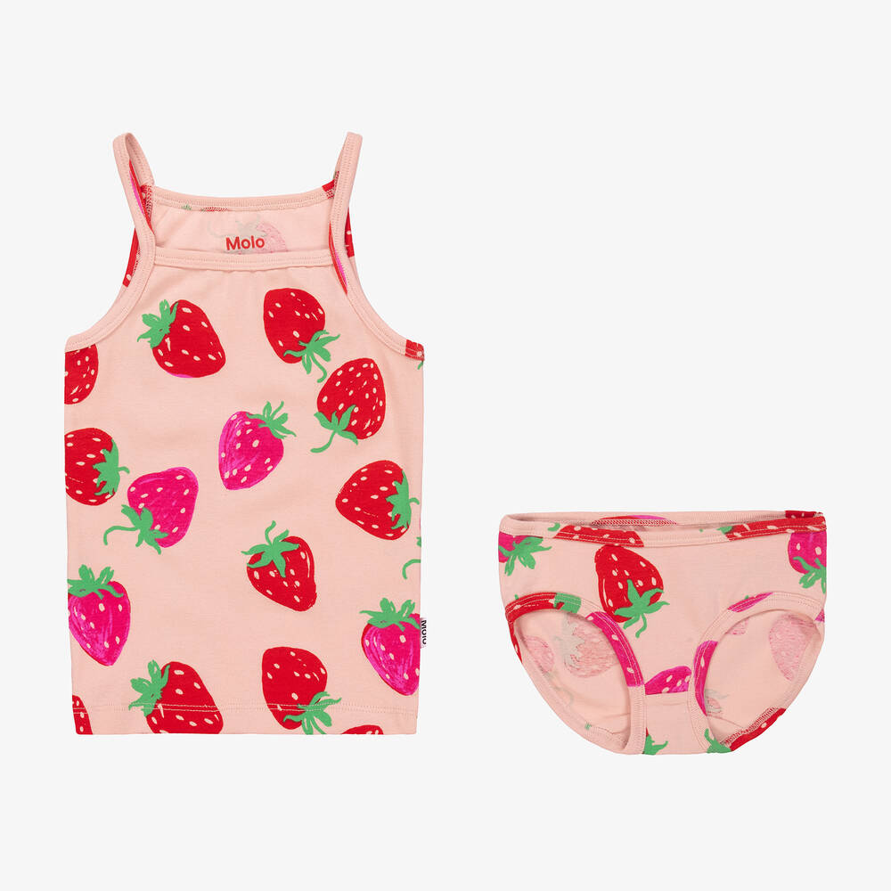 Molo - Girls Pink Cotton Vest & Knickers Set | Childrensalon