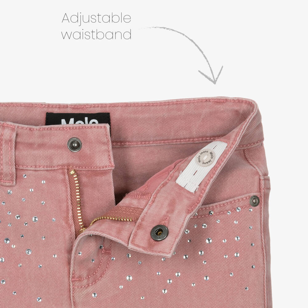 Molo-Girls Pink Denim Flared Rhinestone Jeans | Childrensalon Outlet