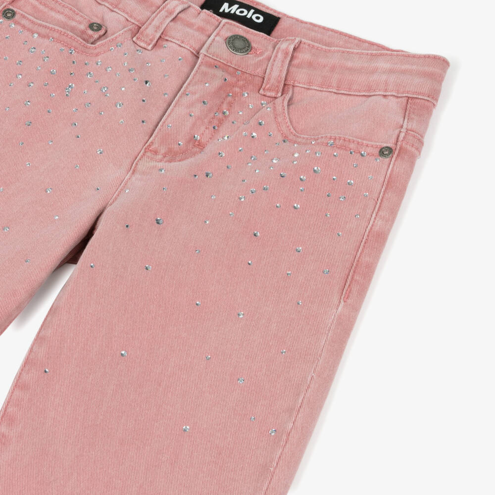 Molo-Girls Pink Denim Flared Rhinestone Jeans | Childrensalon Outlet