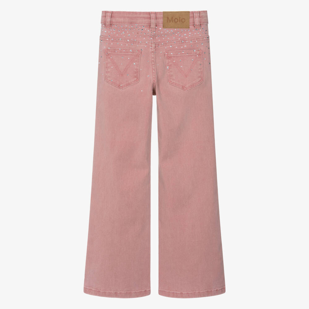 Molo-Girls Pink Denim Flared Rhinestone Jeans | Childrensalon Outlet