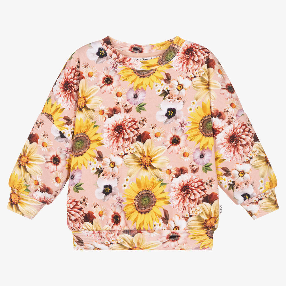 Molo - Sweat rose en coton à fleurs fille | Childrensalon