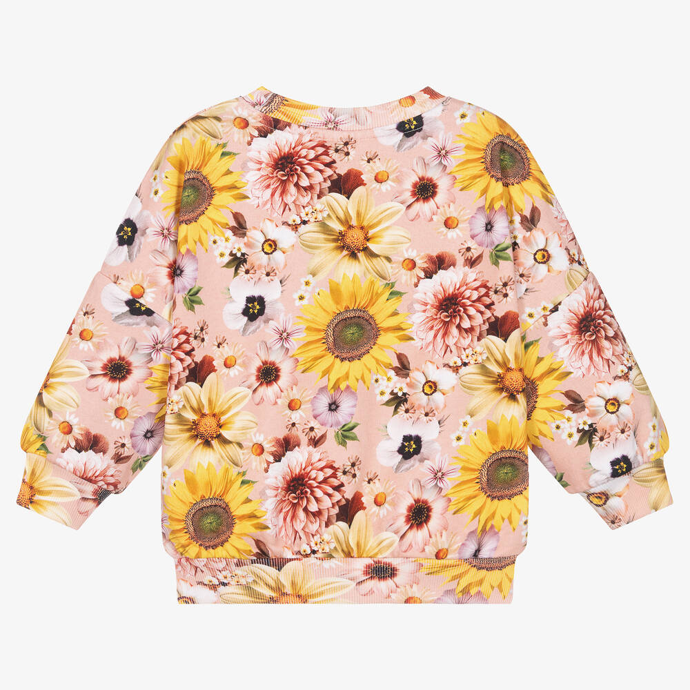 Molo-Girls Pink Floral Cotton Sweatshirt | Childrensalon Outlet