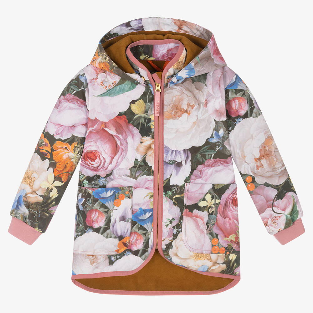 Molo - Розовое пальто с цветами с капюшоном для девочек | Childrensalon