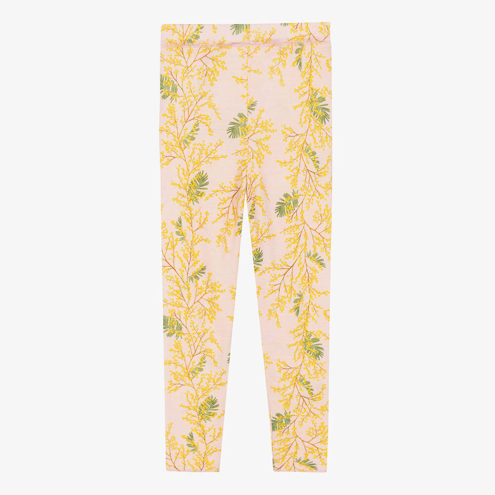 Molo-Girls Pink Floral Merino Wool Leggings | Childrensalon Outlet