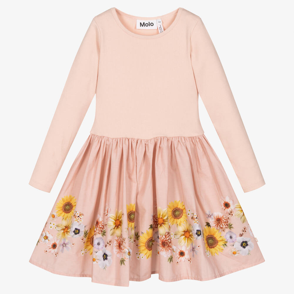 Molo-Girls Pink Floral Organic Cotton Dress | Childrensalon Outlet