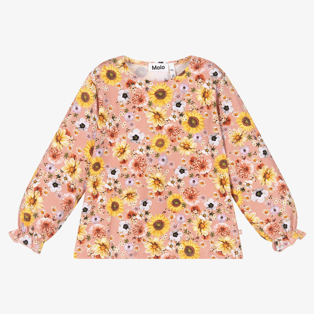 Molo - Girls Pink Floral Organic Cotton Top | Childrensalon