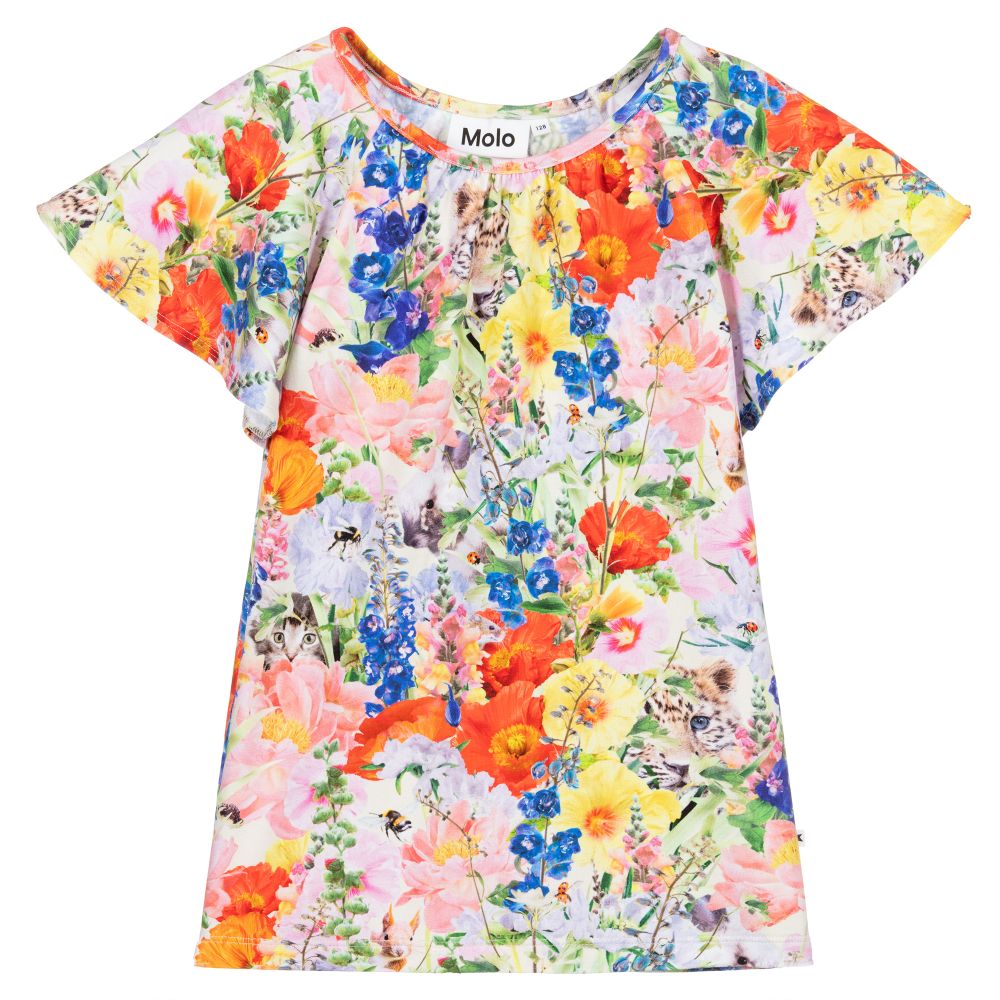 Molo - Girls Pink Floral T-Shirt | Childrensalon