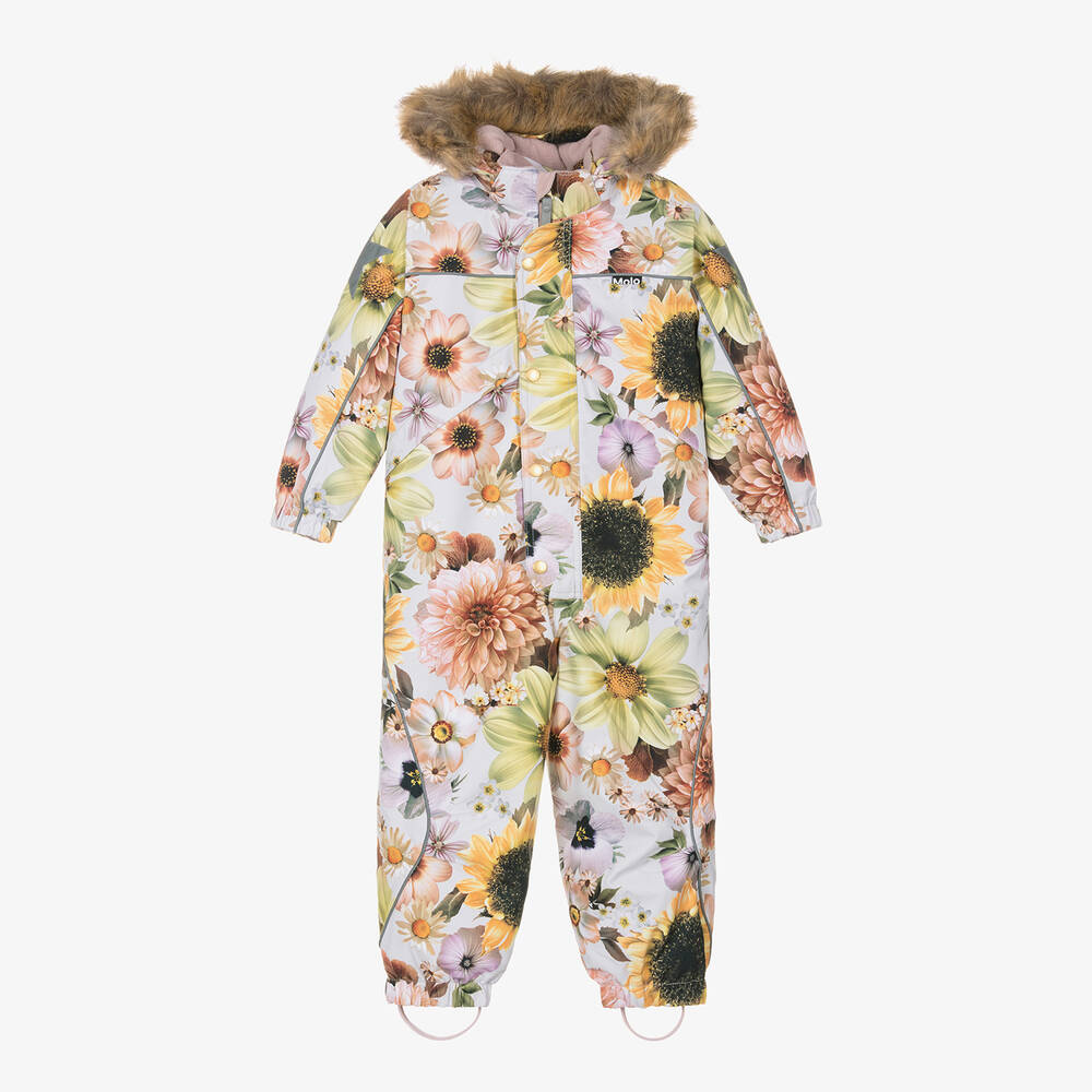 Molo - Girls Pink Floral Waterproof Snowsuit | Childrensalon