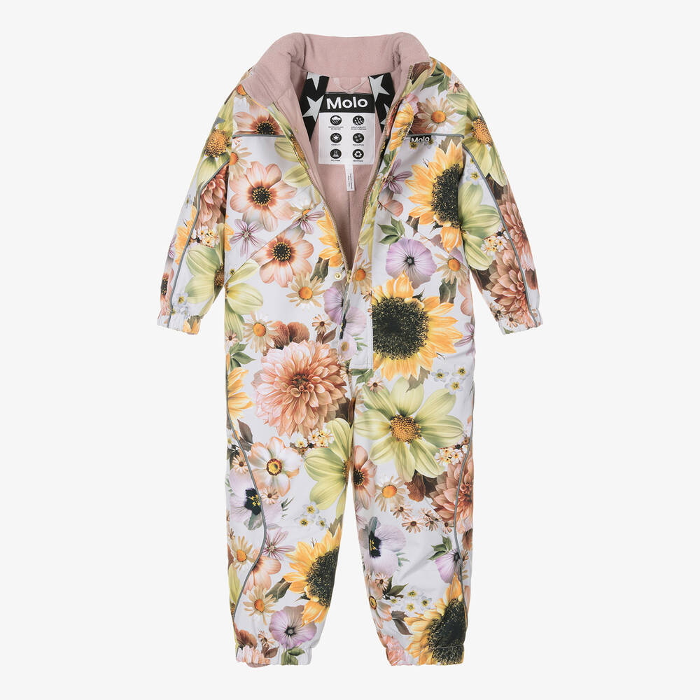 Molo-Girls Pink Floral Waterproof Snowsuit | Childrensalon Outlet