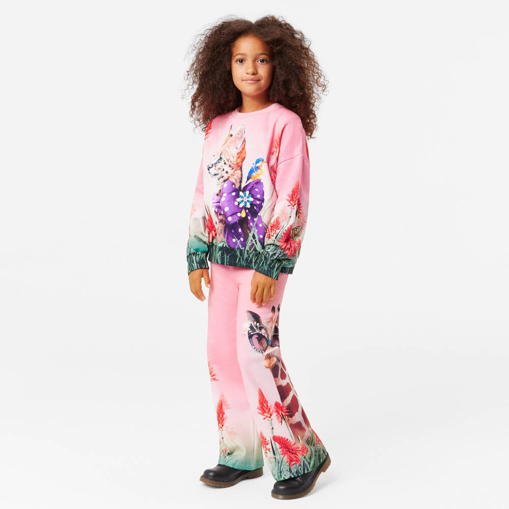 Molo-Girls Pink Giraffe Print Trousers | Childrensalon Outlet