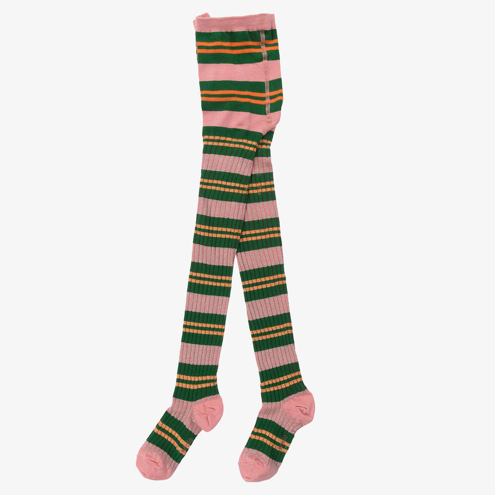 Molo Girls Pink & Green Striped Tights