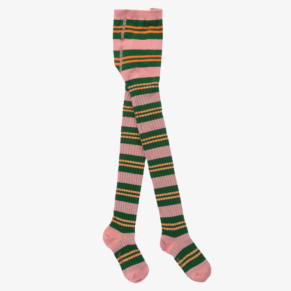 Molo - Girls Pink & Green Striped Tights | Childrensalon