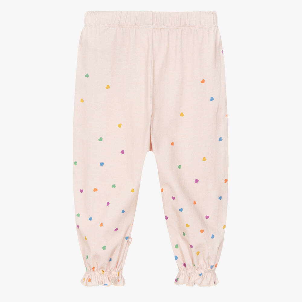 Molo-Girls Pink Heart Print Organic Cotton Trousers | Childrensalon Outlet