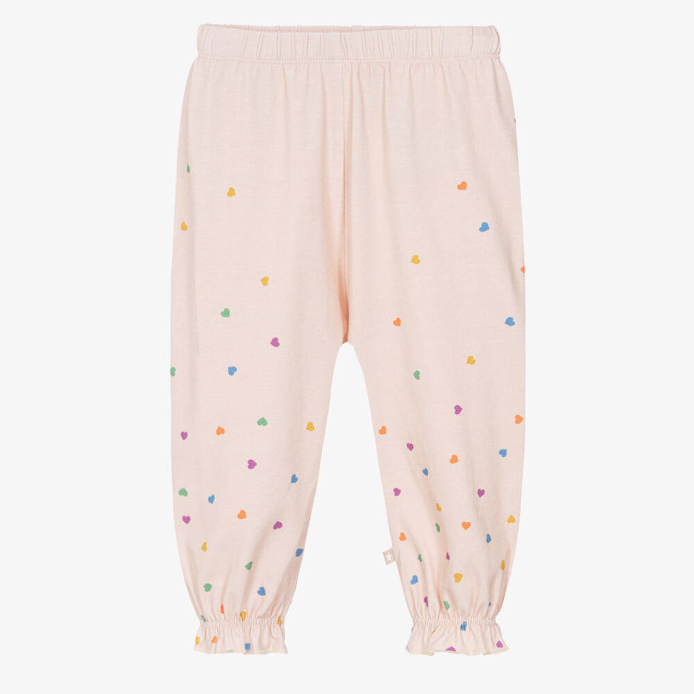Molo-Girls Pink Heart Print Organic Cotton Trousers | Childrensalon Outlet